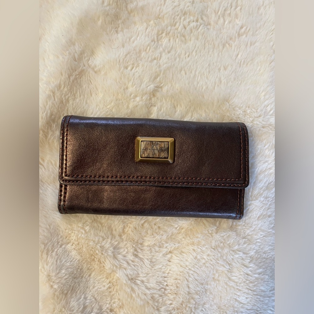 Marc By Marc Jacobs Brown Metallic Leather Fold Over Wallet